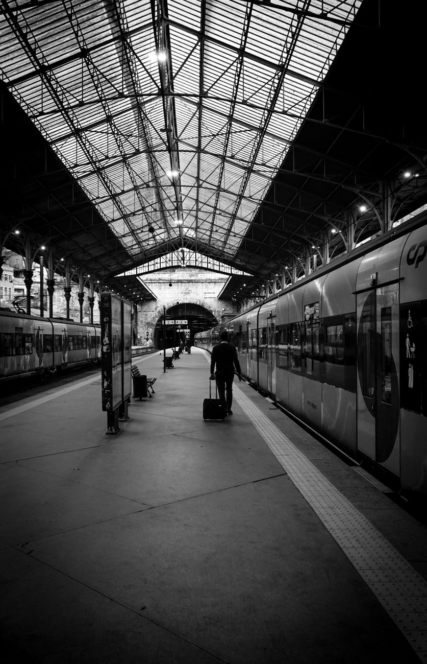 urban train station in black and white